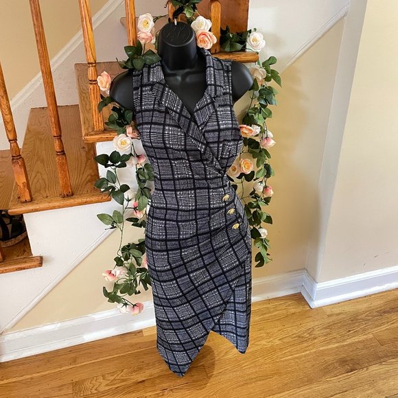Rainbow Dresses & Skirts - Black and Gray Plaid Sweater Office Dress